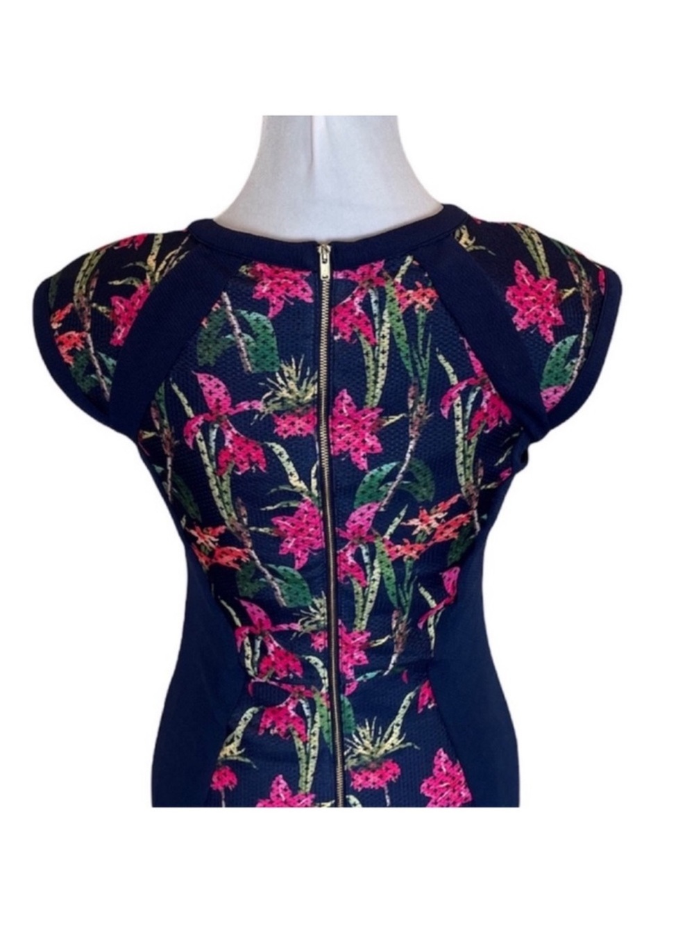 Pink Martini the tropical dress shortsleeved floral print navy dress size small - Picture 8 of 16